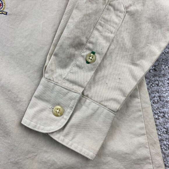 Vintage 90s Tommy Hilfiger Shirt Women Size 4 Brown Button Up Preppy Box Logo - Picture 2 of 11